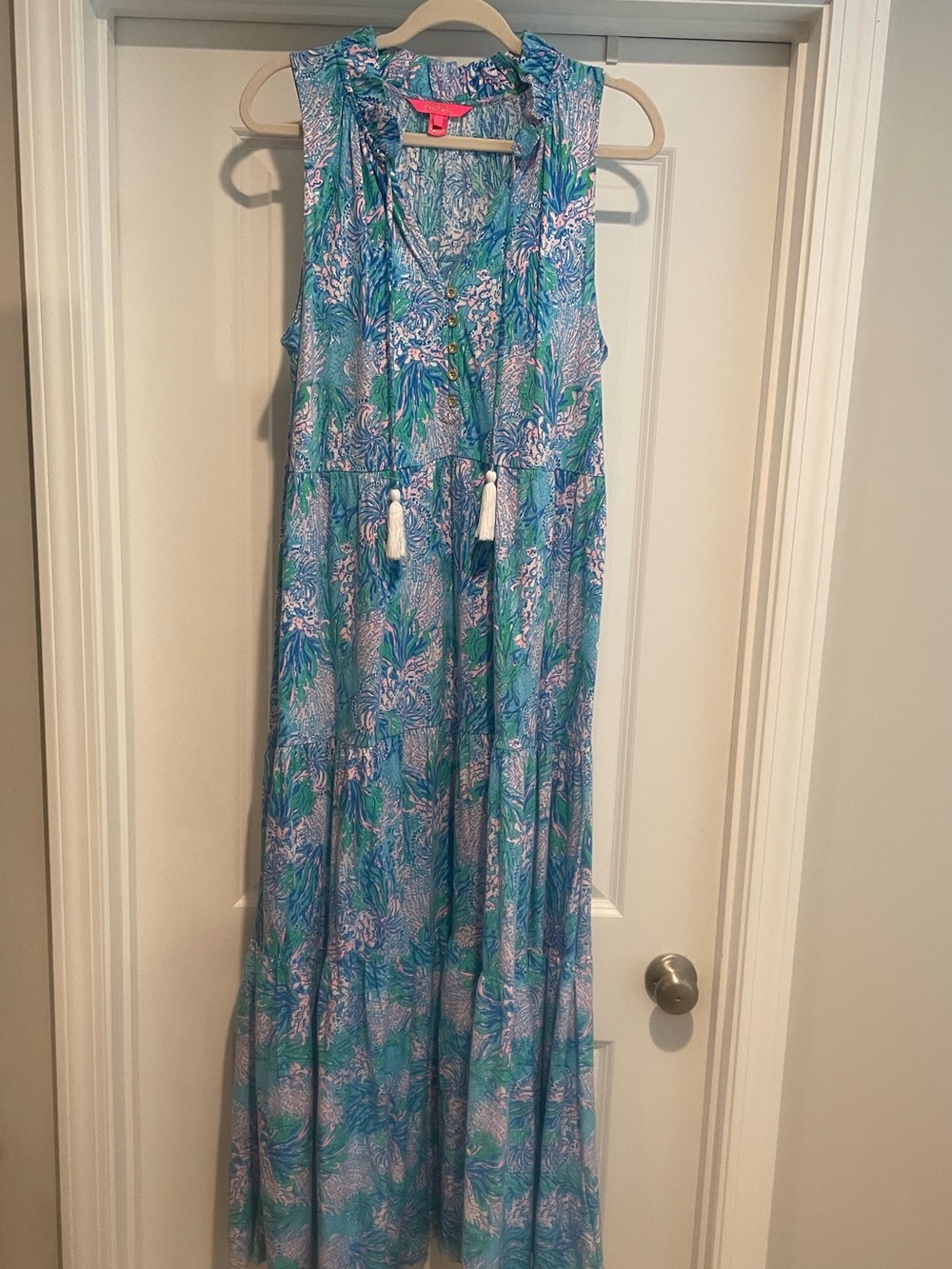 EUC Lilly Pulitzer Malone Maxi Dress, Blue and Green, L